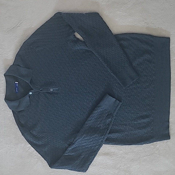 APT 9 Men's Textured Knit Sweater Polo Large Teal Blue Wool Blend Retro Everyday - Picture 2 of 15